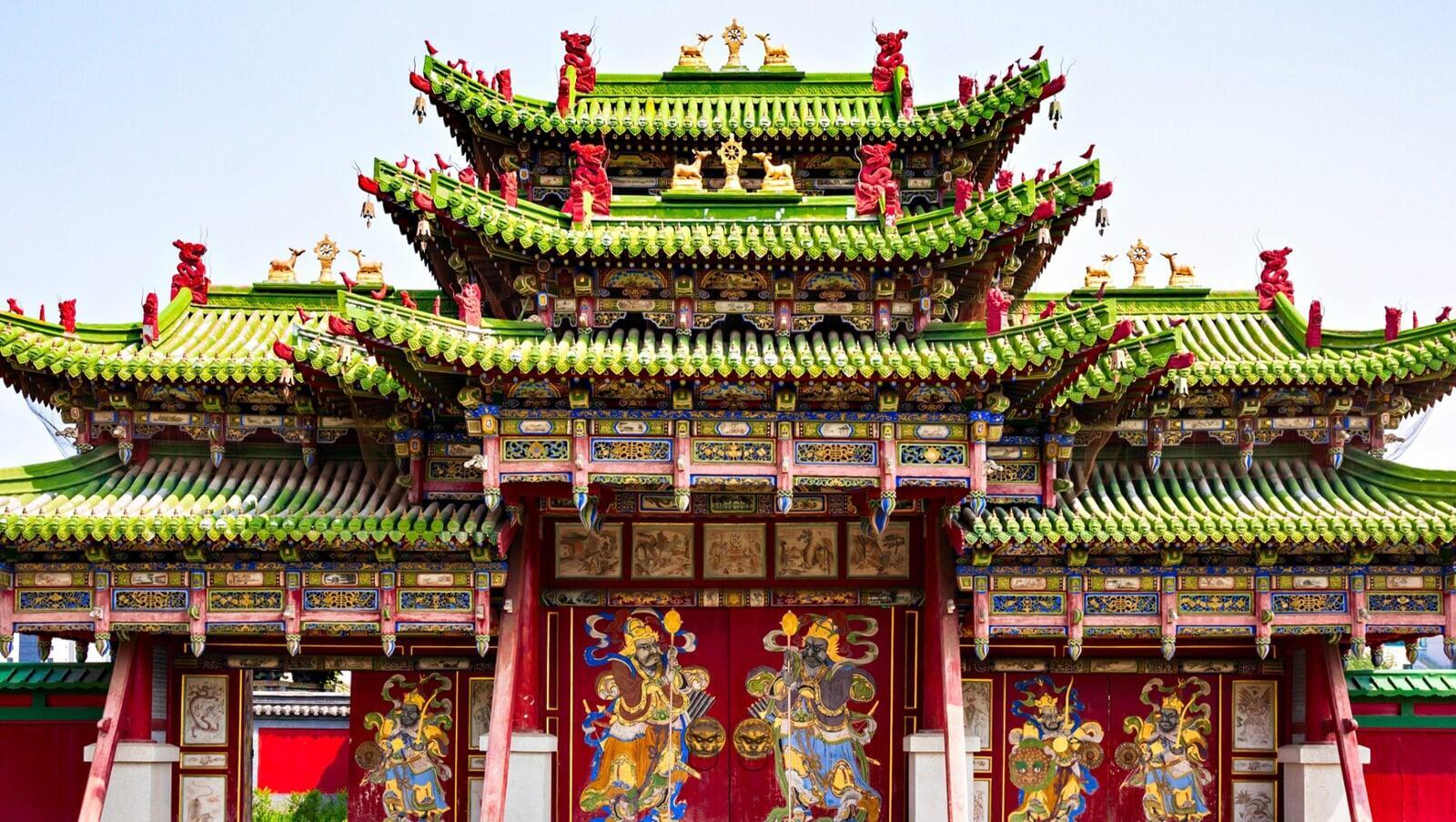 Colorful entrance of Choijin Lama Temple in Ulaanbaatar