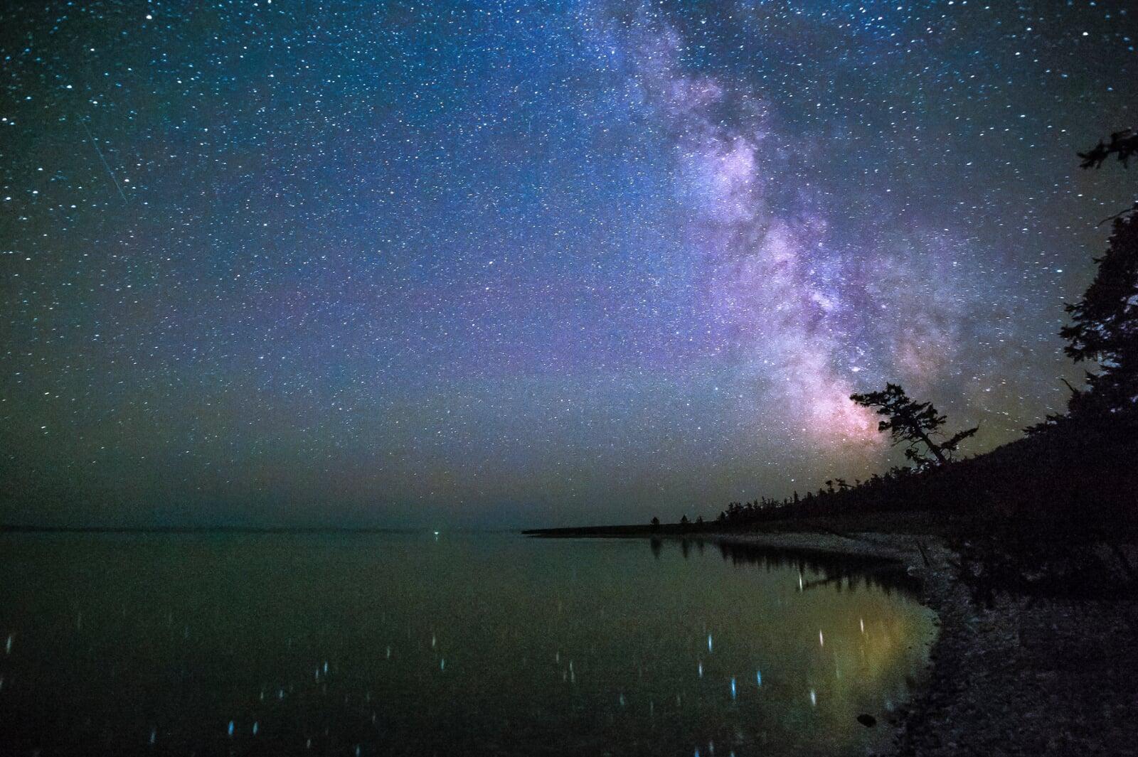 Night sky with Milky Way above a lake