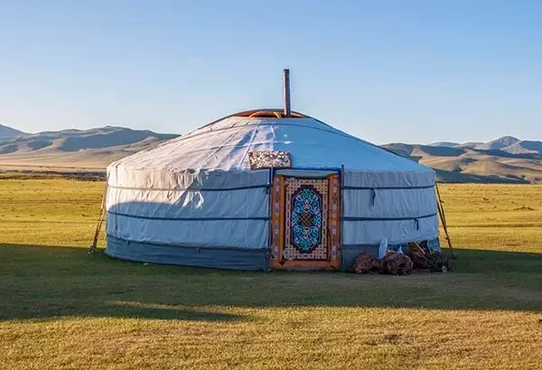 Traditional ger camp on the Mongolian steppe.