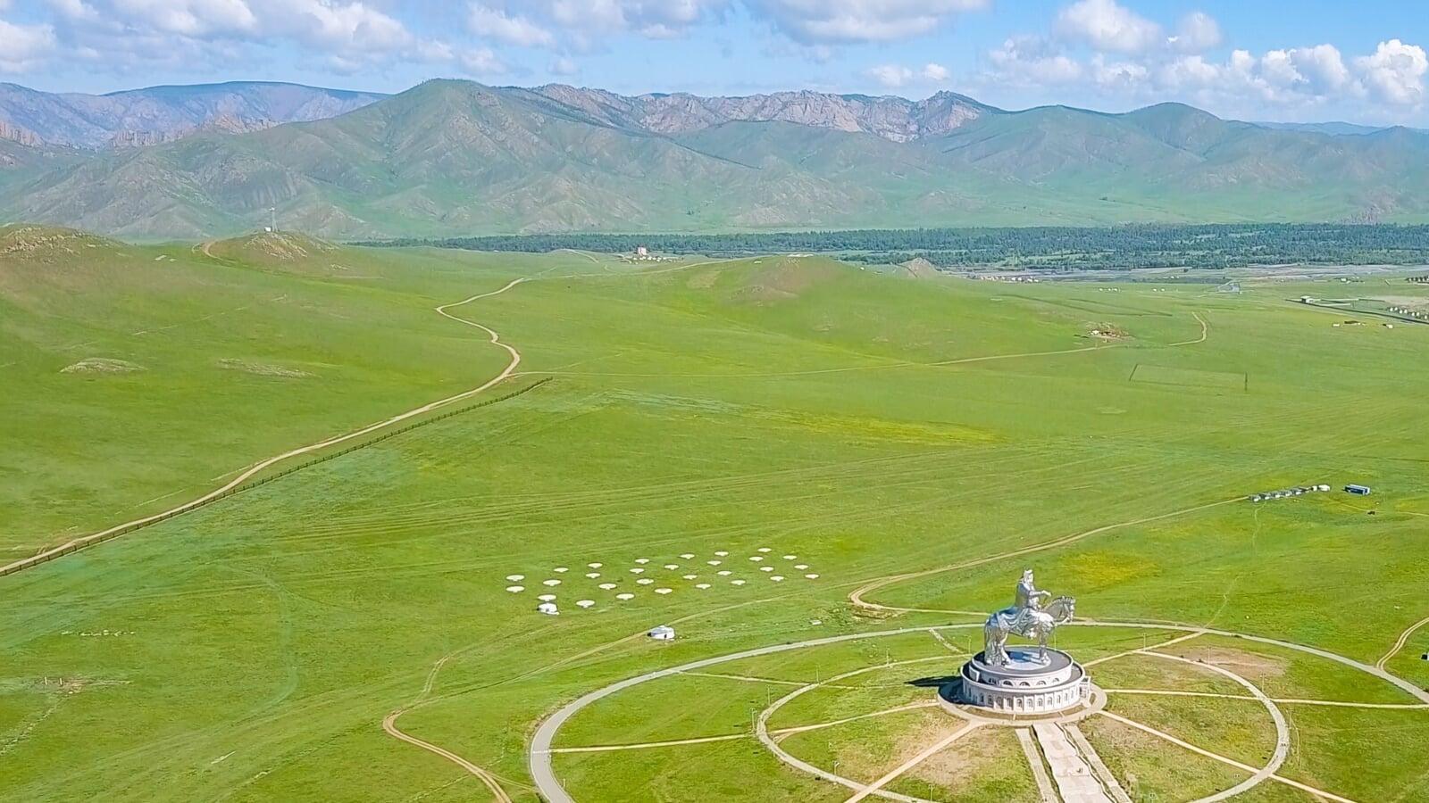 Aerial view of the Genghis Khan Equestrian Statue